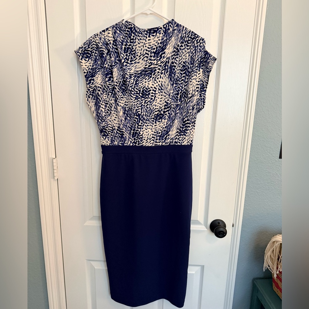 Express Blue and Cream Midi Dress